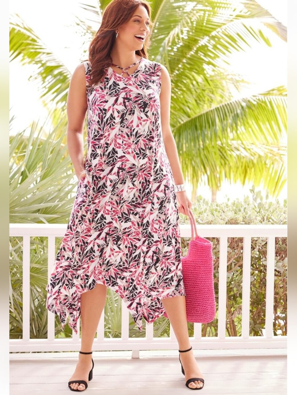 Nwt 4X Catherines Pink Chevron Sleeveless Maxi Dress with Keyhole No Pockets - Picture 6 of 16